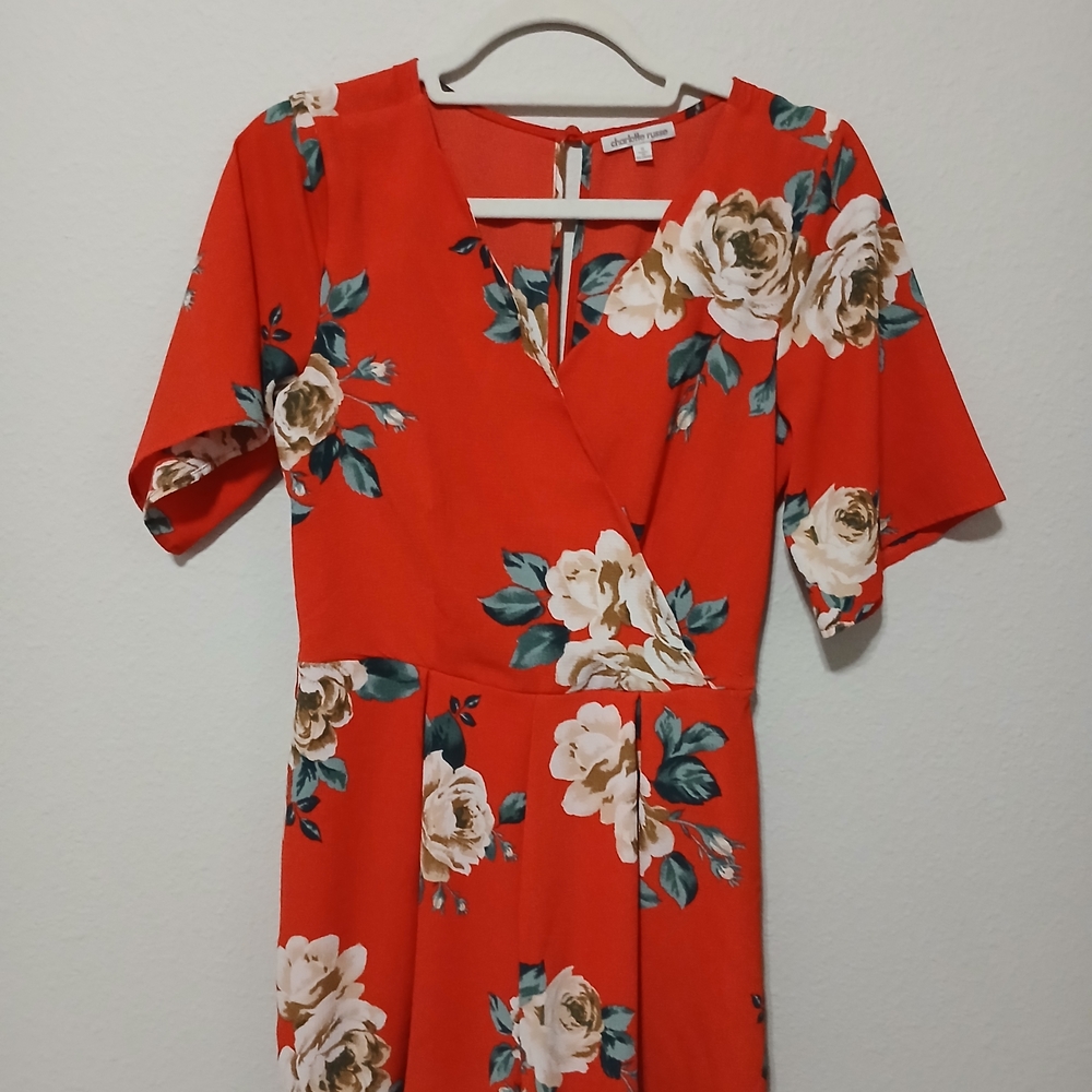 Forever 21 Red Floral Midi Shorts Jumpsuit